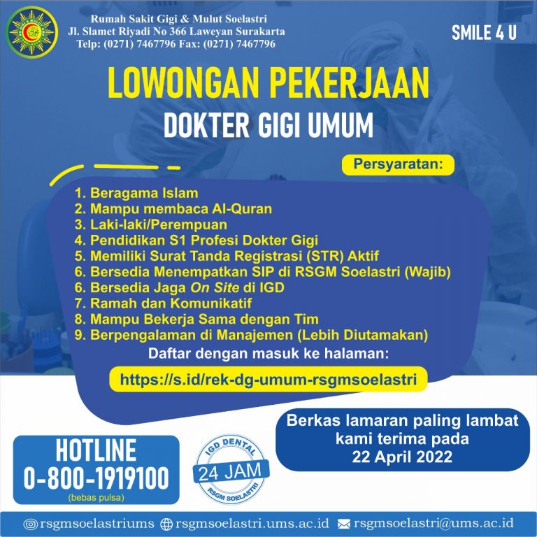 Read more about the article REKRUTMEN DOKTER GIGI UMUM APRIL 2022