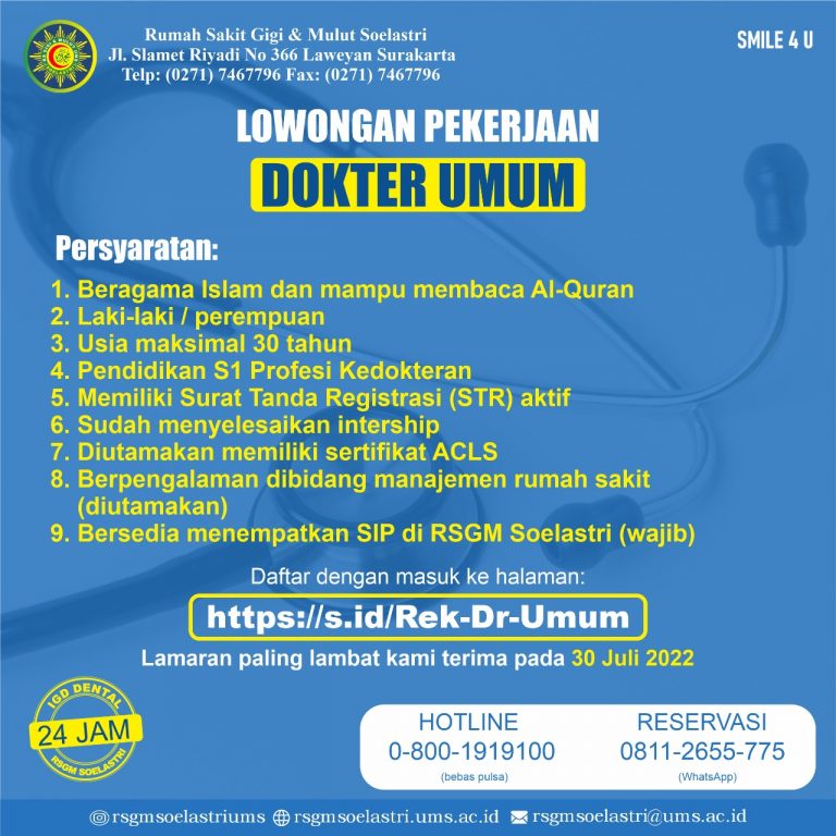 Read more about the article LOWONGAN PEKERJAAN DOKTER UMUM JULI 2022