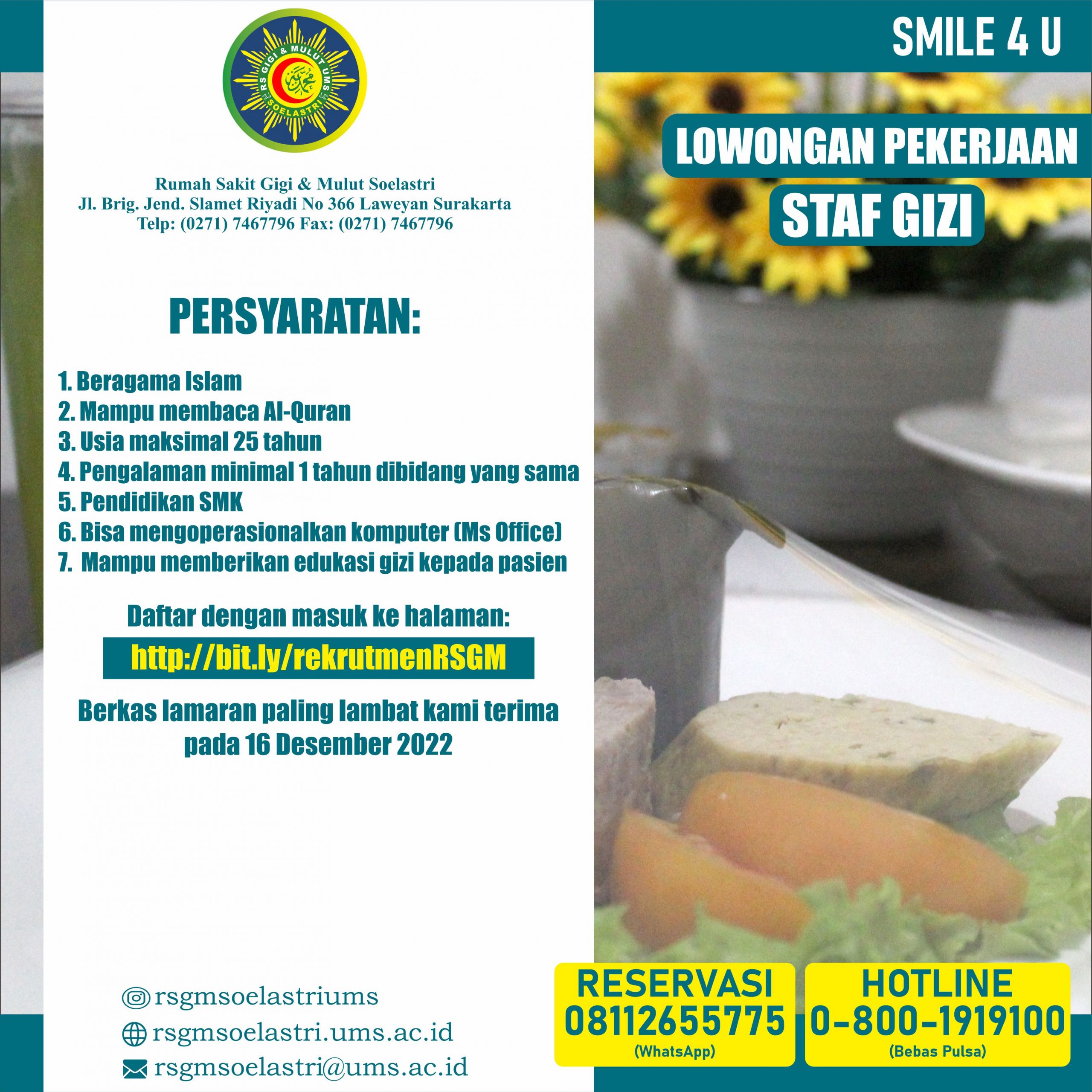 Read more about the article REKRUTMEN STAF GIZI RSGM – DESEMBER