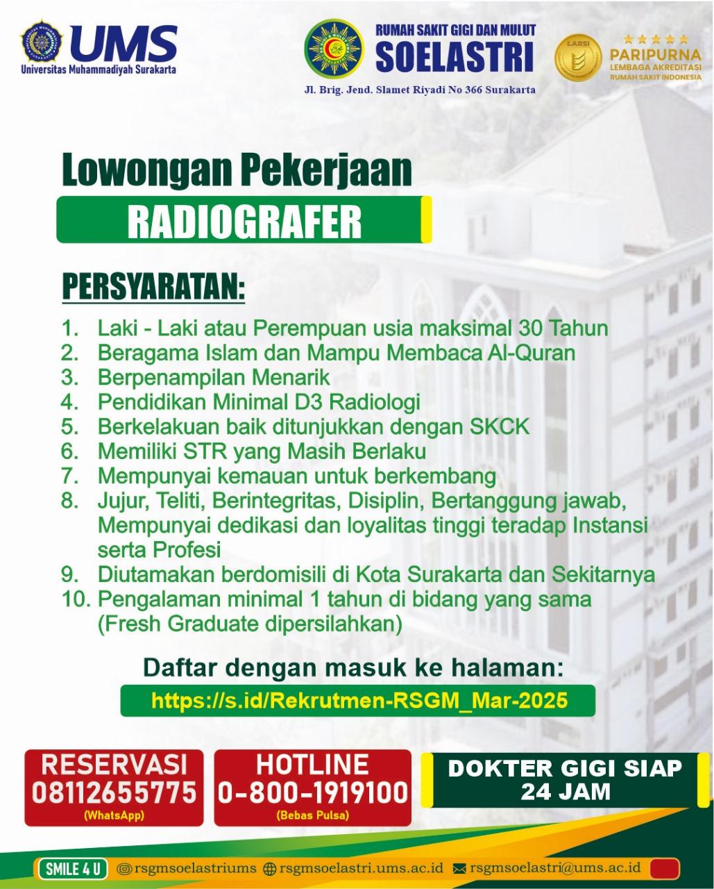 Read more about the article REKRUTMEN KARYAWAN RSGM SOELASTRI – MARET 2025