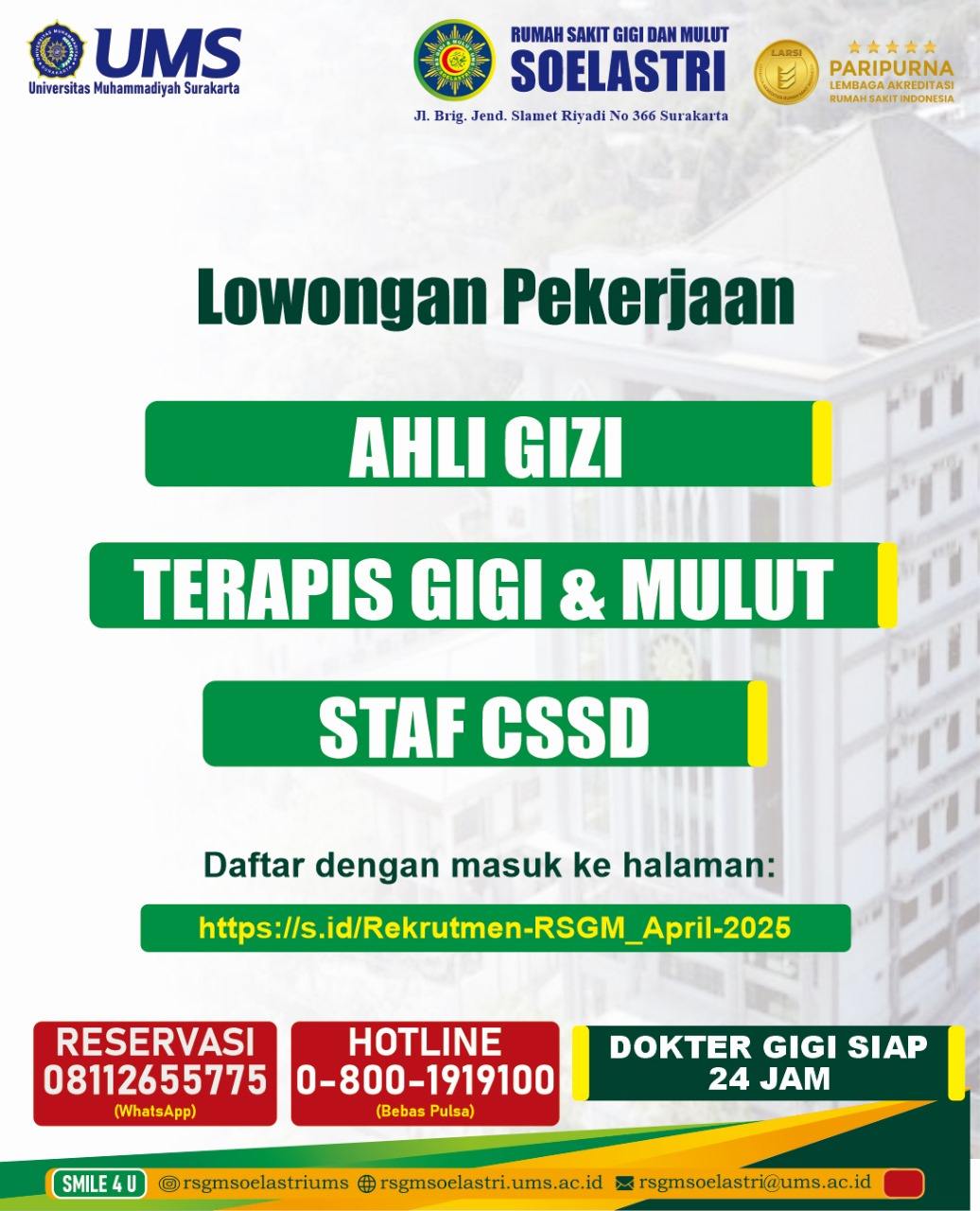 Read more about the article REKRUTMEN KARYAWAN RSGM SOELASTRI – APRIL 2025